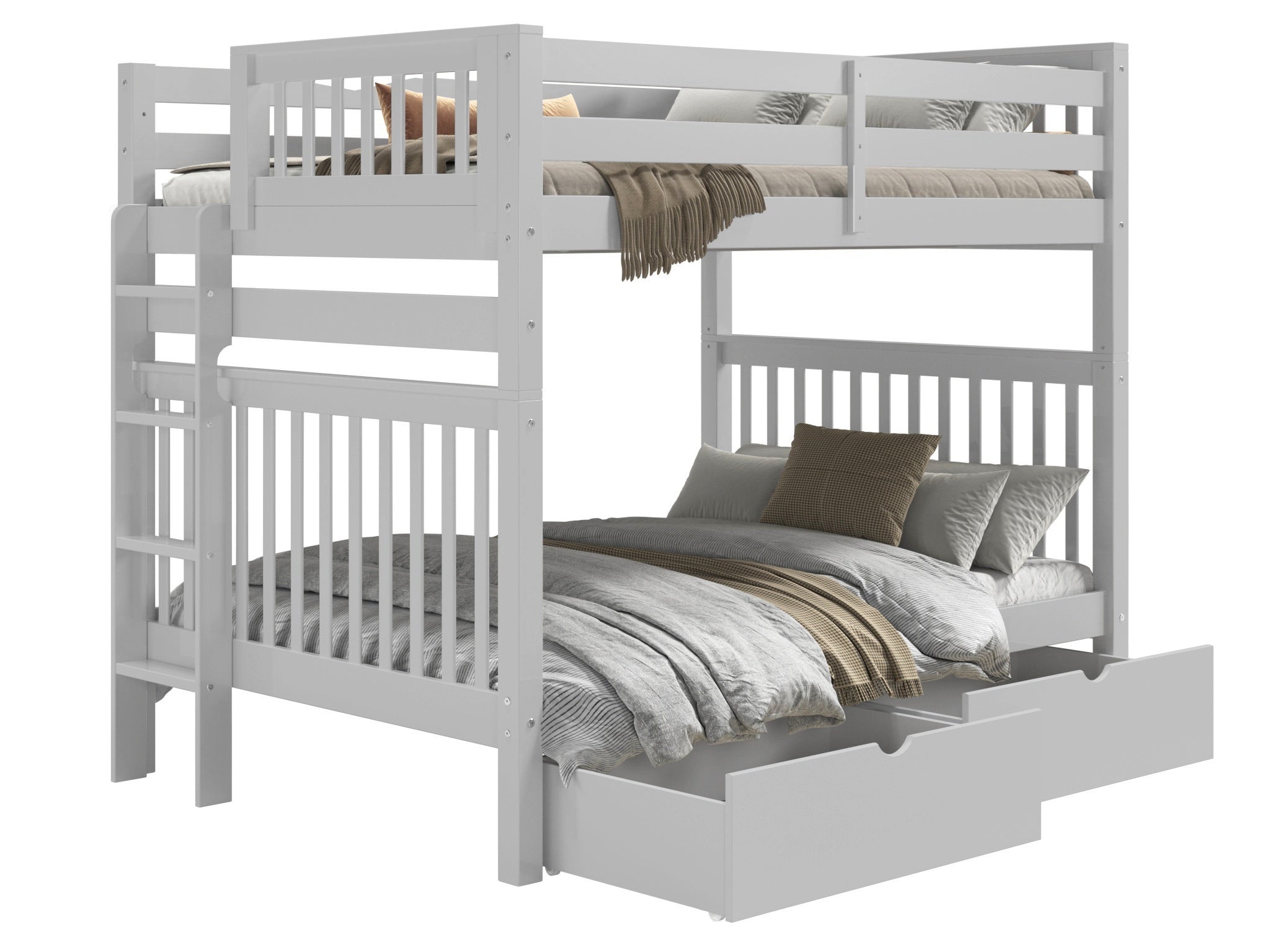 Full over Full Bunk Beds with 2 Storage Drawers - Space-Saving Gray Twin Bunk Bed for Kids & Teens - Perfect for Small Bedrooms, Dorms, and Guest Rooms