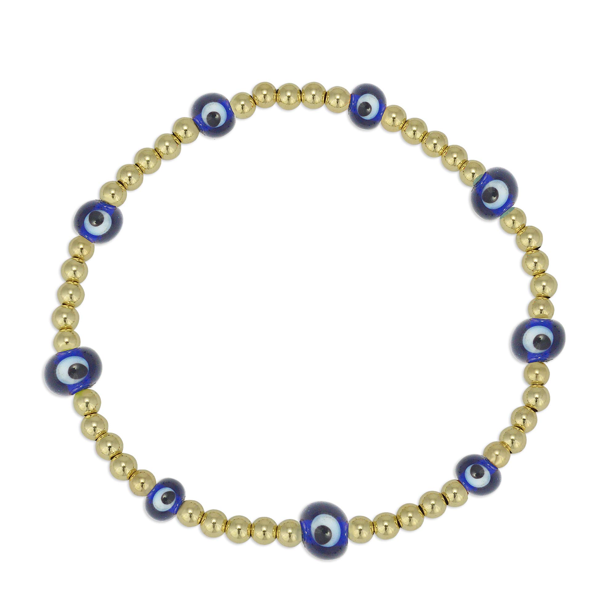 Evil Eye Bracelet for Women & Teens - 14kt Gold Filled Beads Stretch Bracelet for Protection & Good Luck - Perfect for Everyday Wear, Gifts & Spiritual Jewelry Collection