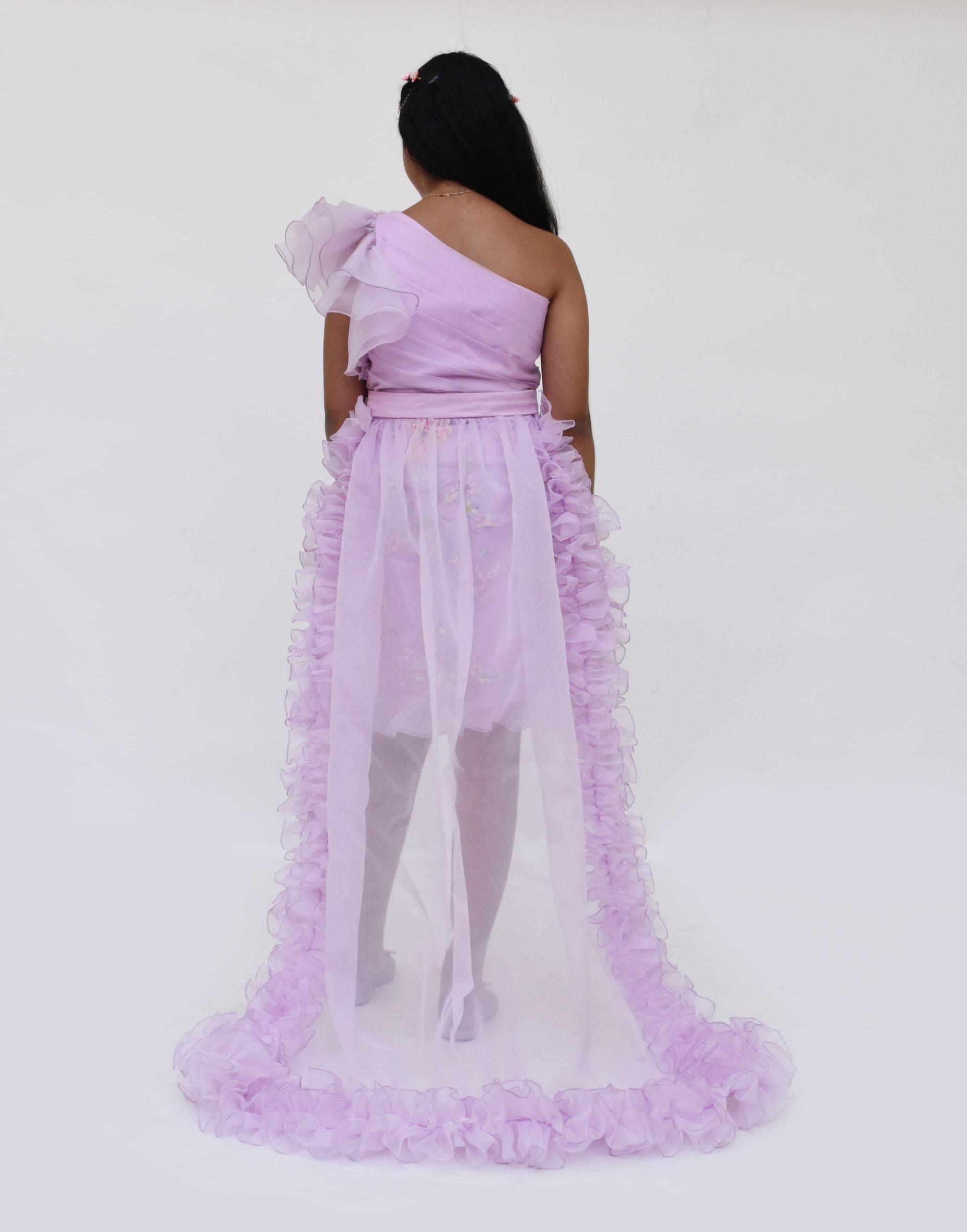 Pre Order: Elegant Lilac Embroidery Dress with Sheer Organza Train - Perfect for Weddings, Bridal Showers & Special Occasions