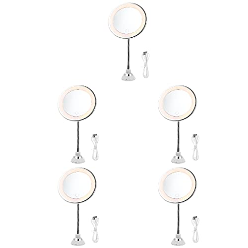 FOMIYES 5-Piece LED Makeup Mirror Set with Suction Cup - 10X Magnification, Tri-Color Lighting for Vanity, Bathroom & Travel Makeup Application