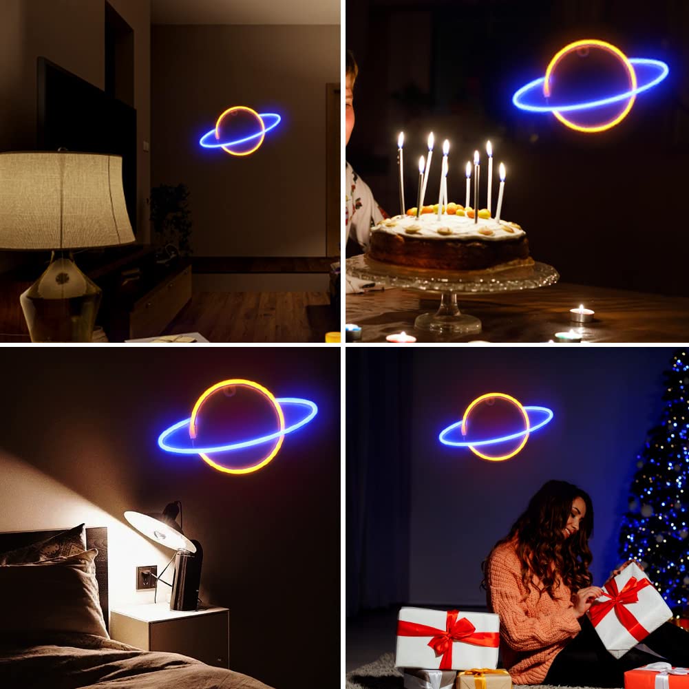 Custom LED Neon Sign - Planet Wall Decor for Bedroom, Kids Room & Living Room | Durable Acrylic Light Up Sign for Home, Bar, Party, Wedding & Christmas Decorations | Perfect for Night Lights, Room Aesthetics & Special Events