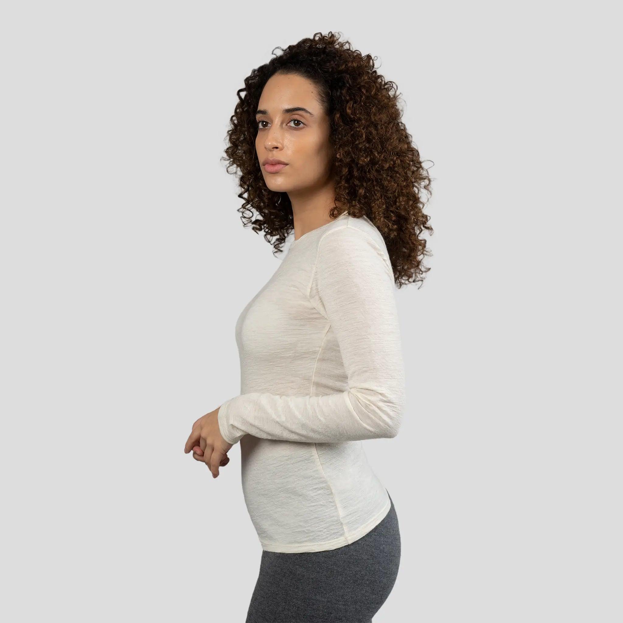 Ultralight Women's Alpaca Wool Long Sleeve T-Shirt - 160 GSM Soft & Warm Base Layer for Winter Hiking, Yoga & Casual Wear