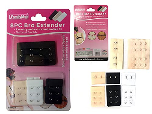 Familymaid 94038 Bra Extender - 3 Assorted Colors (8 Pieces per Pack, 288 Total) | Comfortable Bra Back Hook Extender for Plus Size, Maternity & Everyday Wear