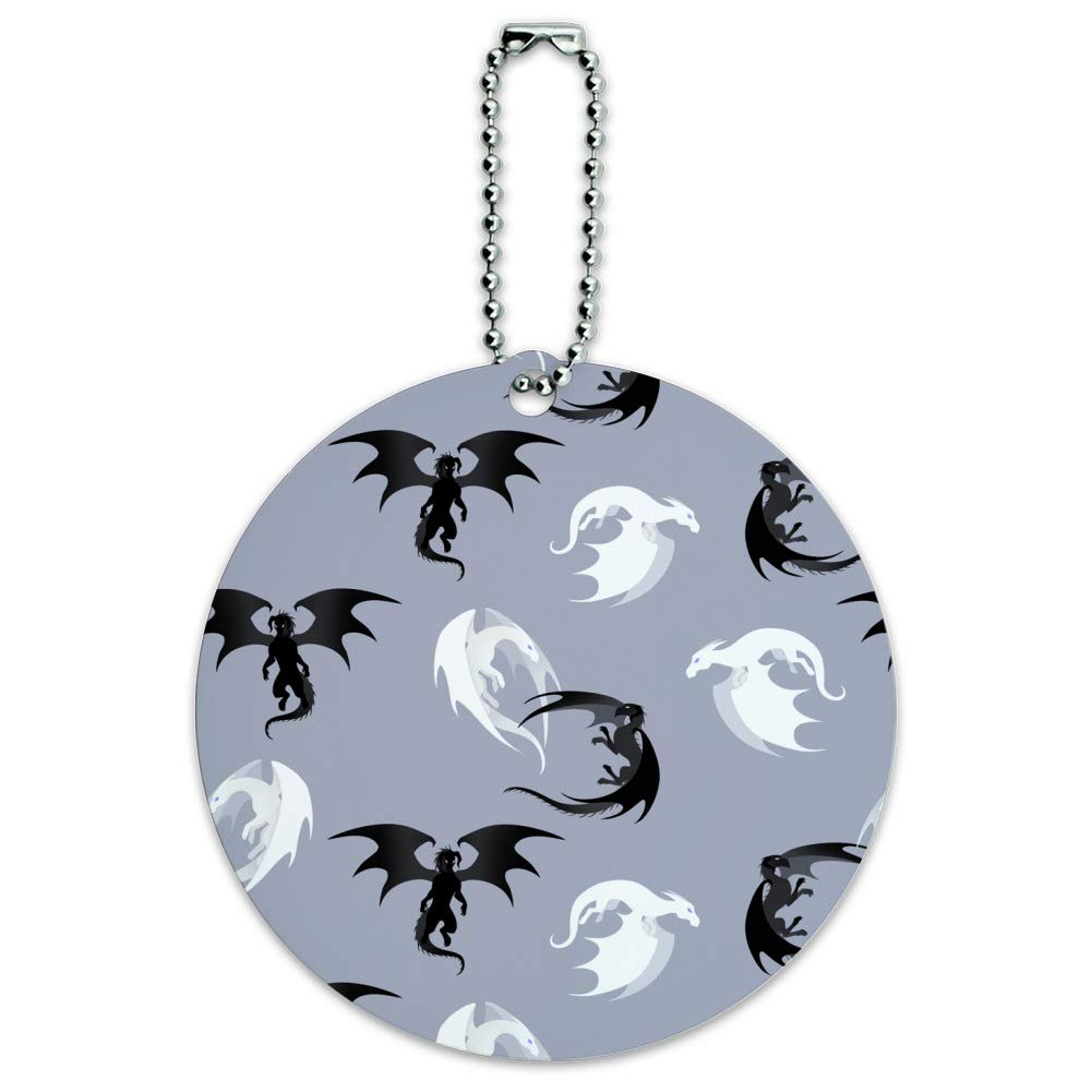 Black and White Dragon Pattern Round Luggage ID Tag for Suitcase & Carry-On - Perfect for Travel Identification & Baggage Tracking