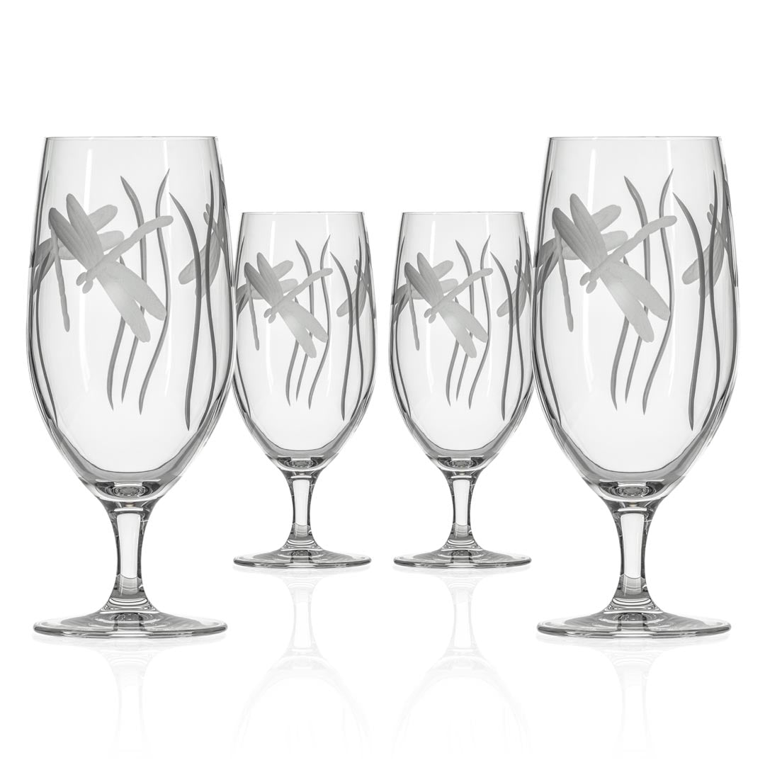Dragonfly 16oz Footed Iced Tea Glasses - Set of 4 | Elegant Drinking Glasses for Iced Tea, Lemonade & Summer Beverages | Perfect for Parties, Picnics & Outdoor Dining