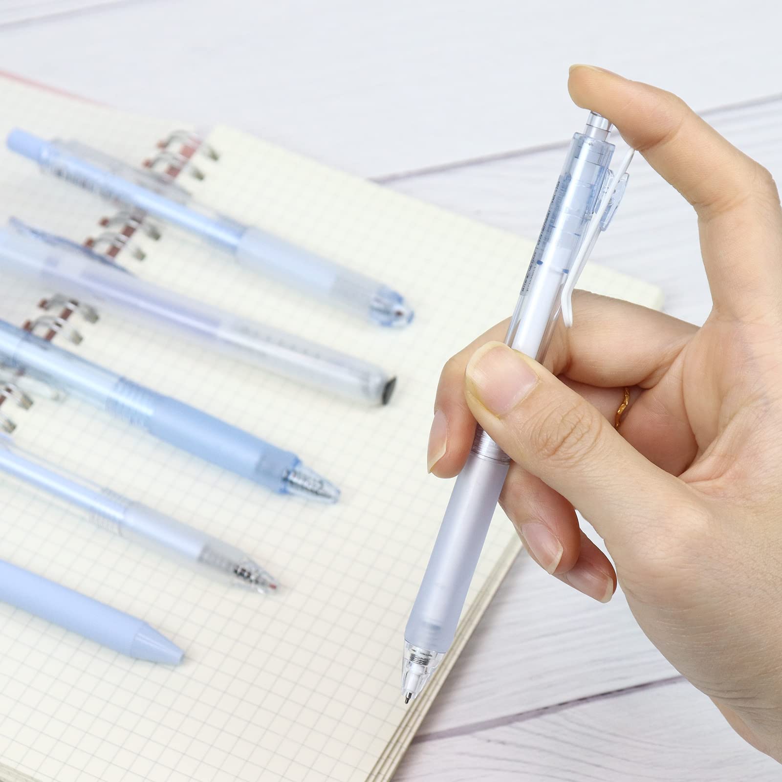 Buqoo 6-Pack Retractable Gel Pens & Pastel Highlighters Set - 0.5mm Fine Point Black Ink Pens with Colorful Highlighters for Writing, Drawing, Doodling, Note Taking, Journaling & Office School Supplies (Blue)