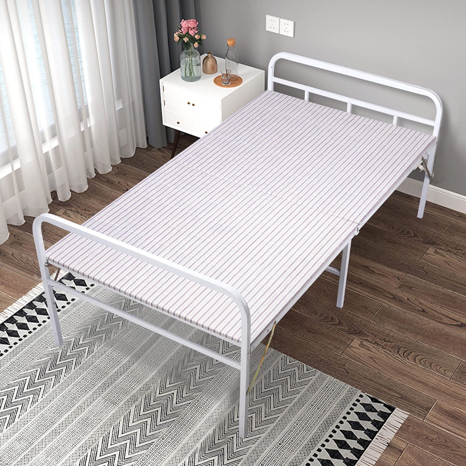 Portable Metal Folding Bed for Kids & Adults - Single Size Guest Bed with Sturdy Frame, No Assembly Required - Perfect for Sleepovers, Camping & Small Spaces