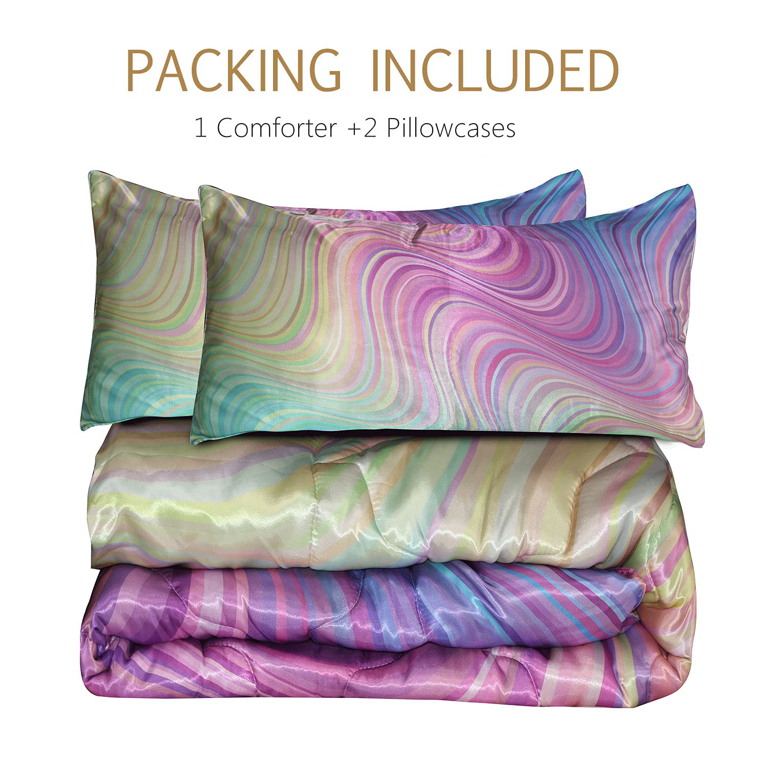 BlessLiving Peacock Feather Satin Comforter Set 3-Piece King Size - Aqua Blue & Turquoise Silky Bedding with Sparkly Bird Design | Luxurious Bedroom Decor for Master Suite, Guest Room & Bohemian Style Homes