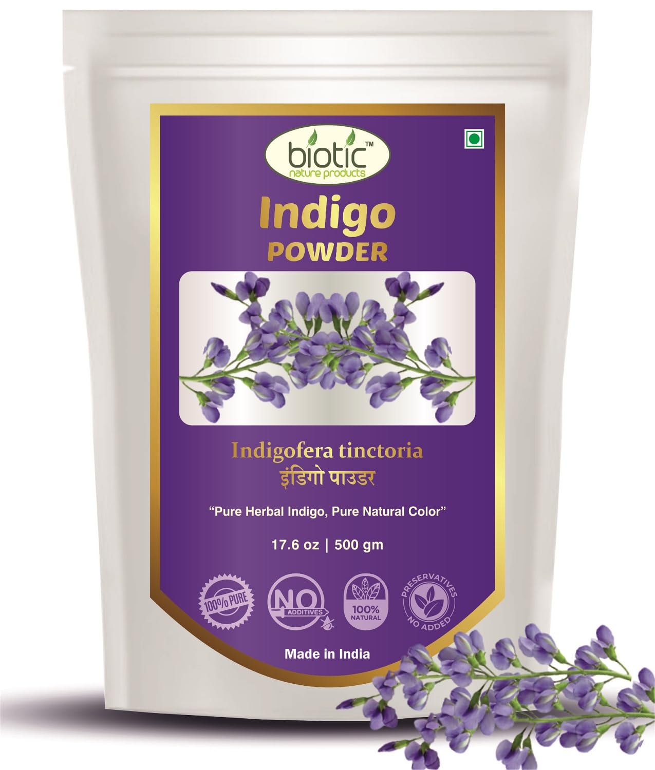Organic Herbal Indigo Powder for Natural Hair Dye - 100% Pure Plant-Based Black & Brown Hair Color for Men & Women (500g) - Safe Chemical-Free Alternative for Gray Coverage & Henna Blends