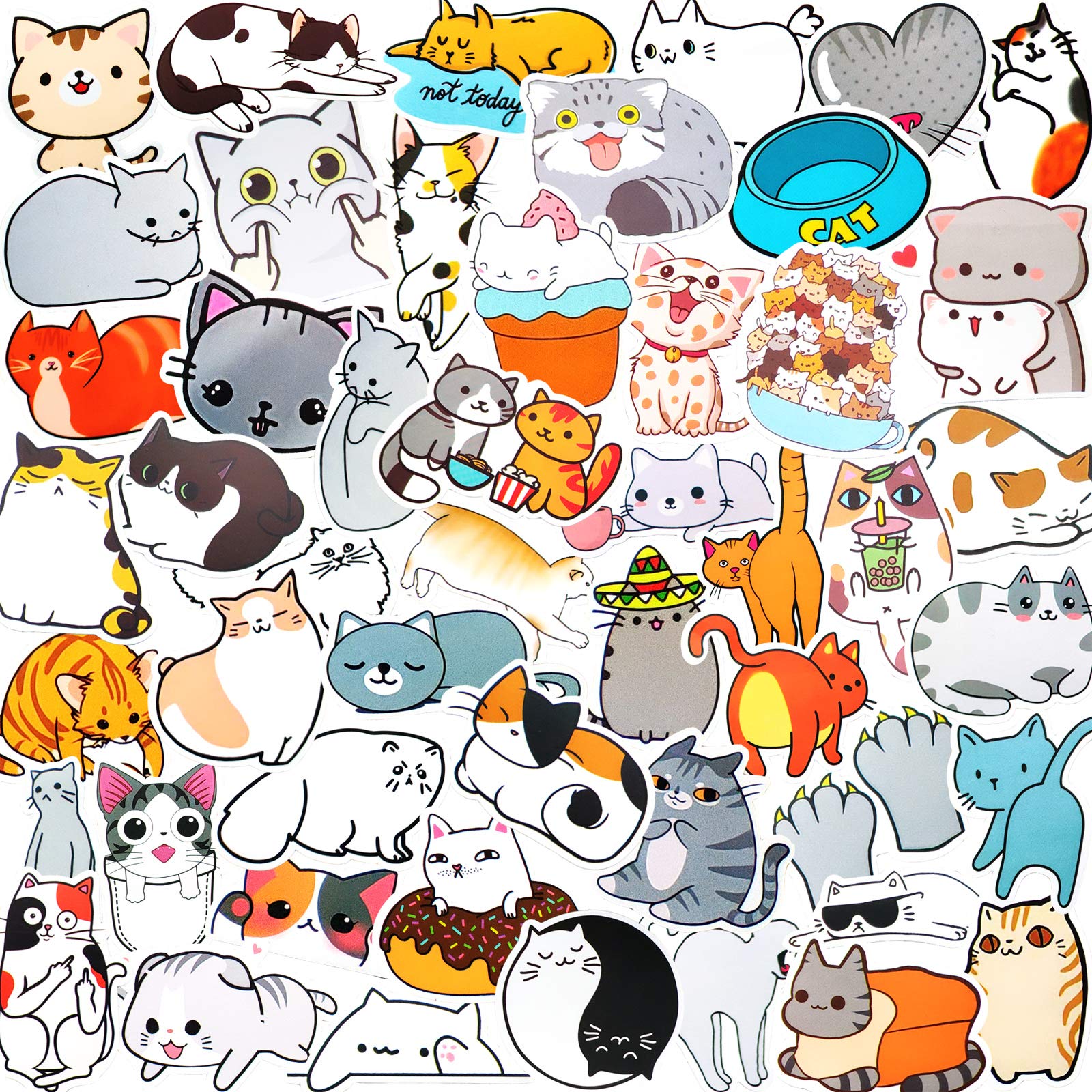 50pcs Cute Cat Stickers for Kids - Waterproof Vinyl Kitty Stickers for Water Bottles, Laptops, Skateboards | Perfect for Party Favors, School Supplies & DIY Crafts - Adorable Kitten Stickers Pack for Teens & Children