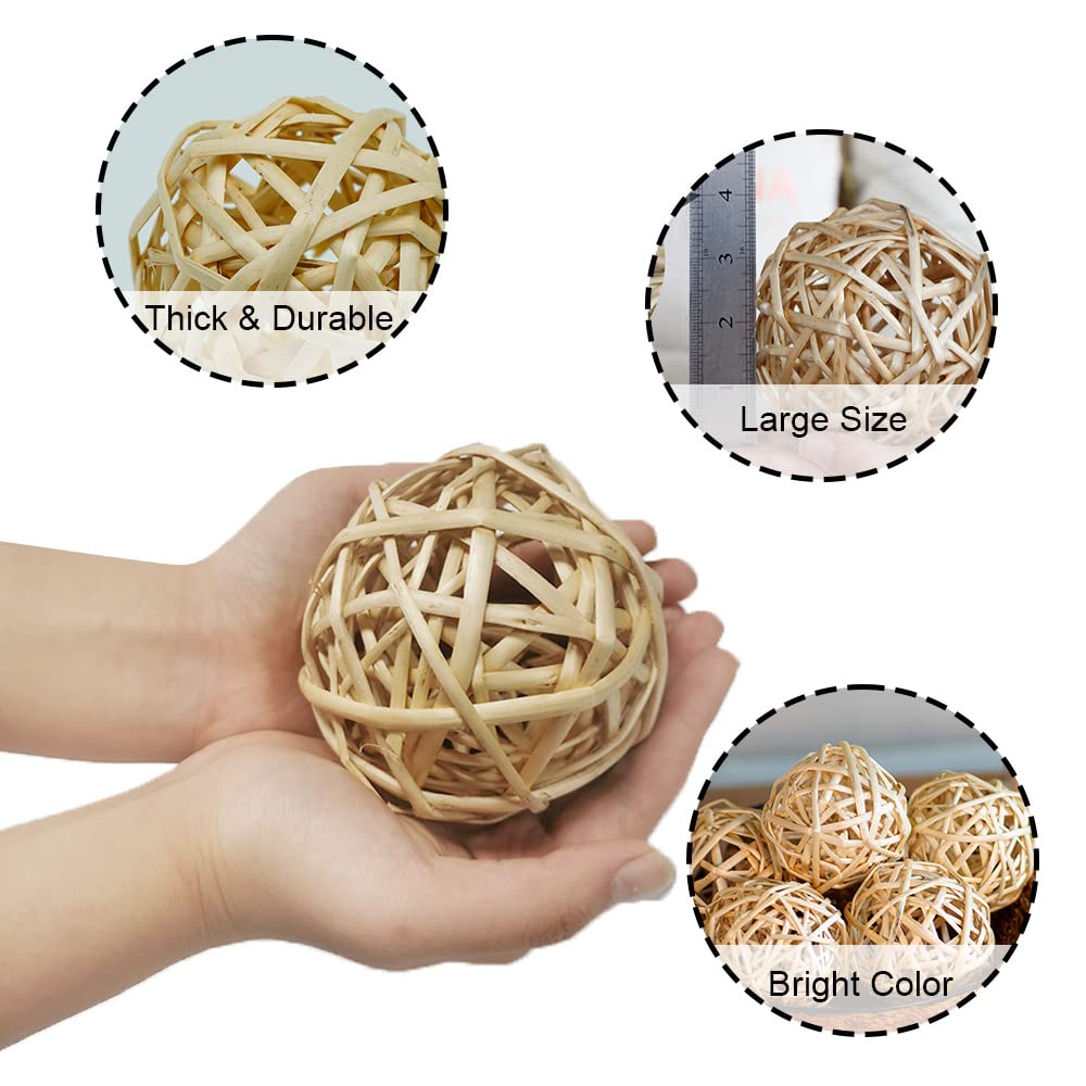4 Inch Natural Wood Decorative Balls - Large Wicker Rattan Orbs for Vase Fillers, Centerpieces & Home Decor (Set of 4) | Perfect for Wedding Decorations, Table Displays & DIY Craft Projects