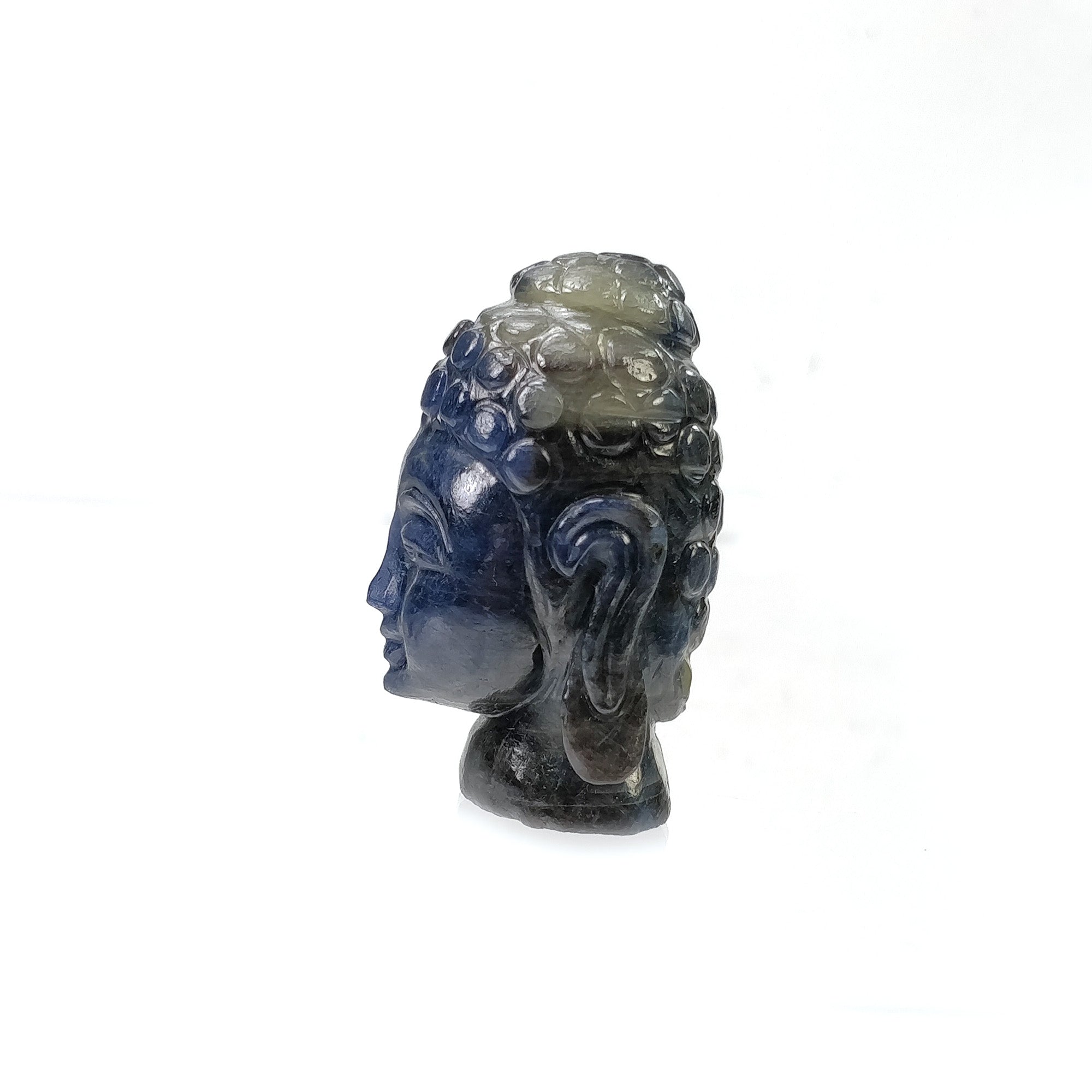 445.65cts Natural Blue Sapphire Buddha Statue - Hand Carved Untreated Gemstone Sculpture 50x31mm | Meditation Decor, Spiritual Gift, Home Altar Centerpiece