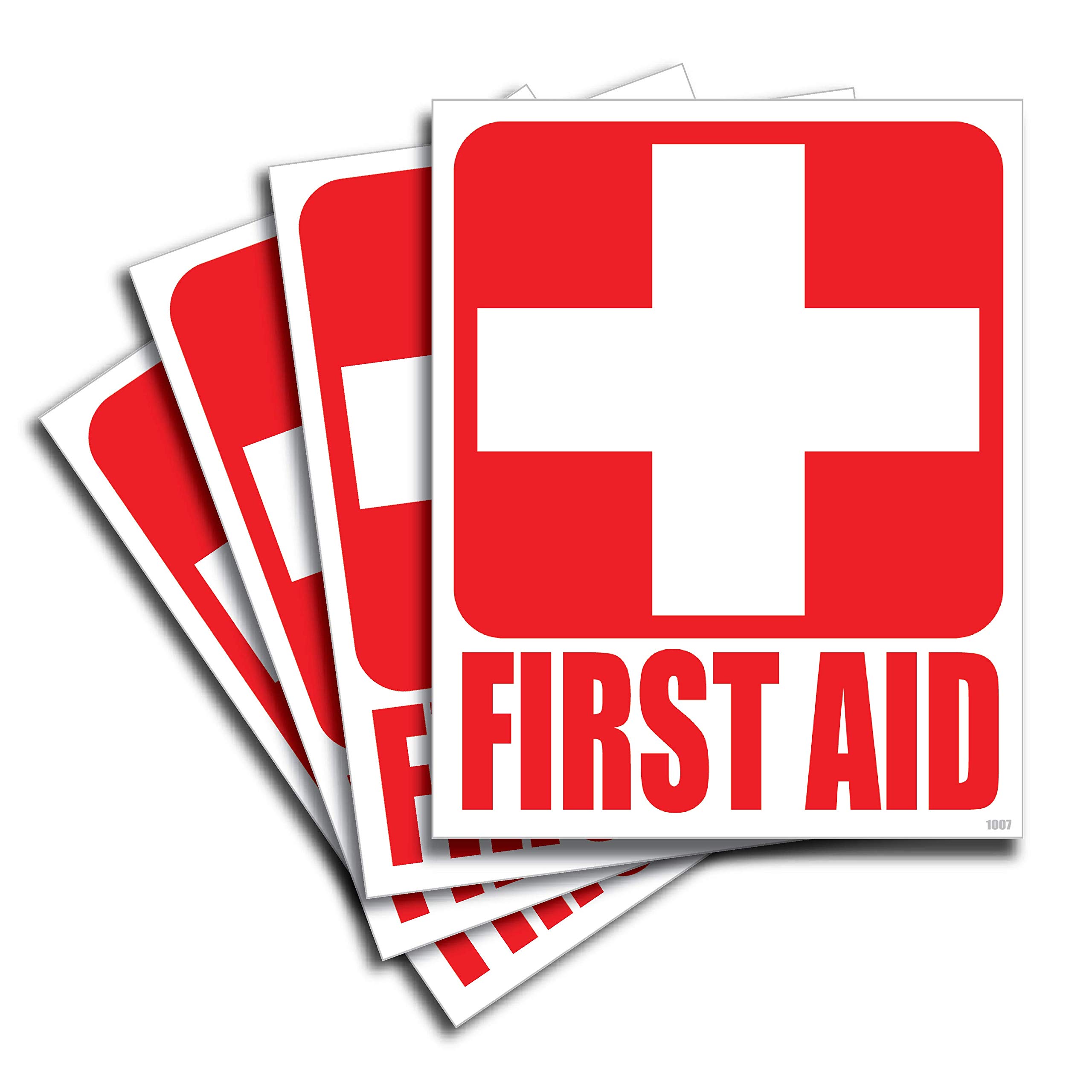 4-Pack Self-Adhesive First Aid Kit Sticker Signs (5