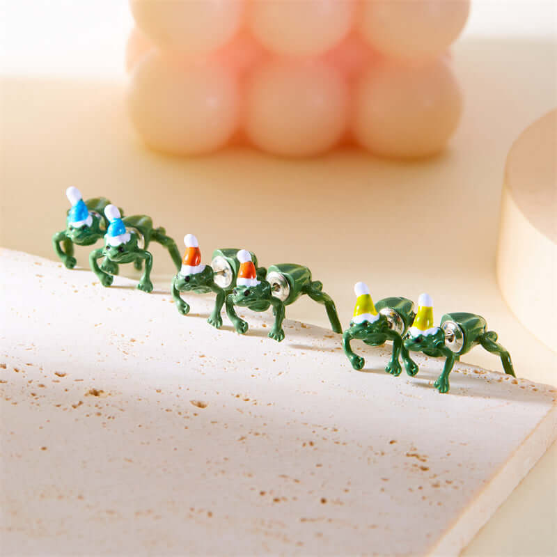 Quirky Frog Christmas Ear Jacket Front Back Earrings | Holiday Party Jewelry Gift for Women | Perfect for Christmas Celebrations & Festive Outfits
