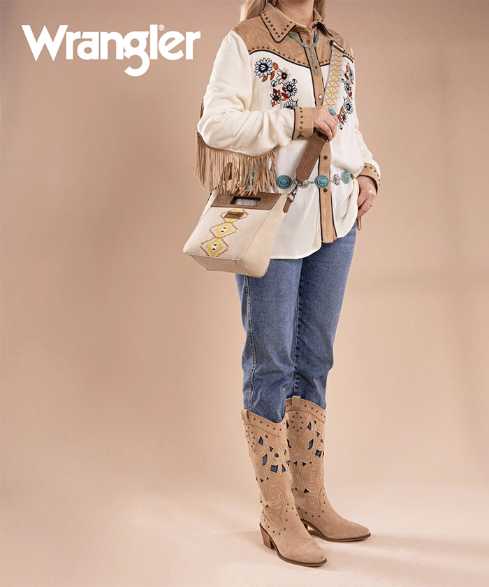 Wrangler Aztec Embroidered Crossbody Bag for Women - Stylish Boho Purse with Adjustable Strap, Perfect for Travel, Shopping & Daily Use