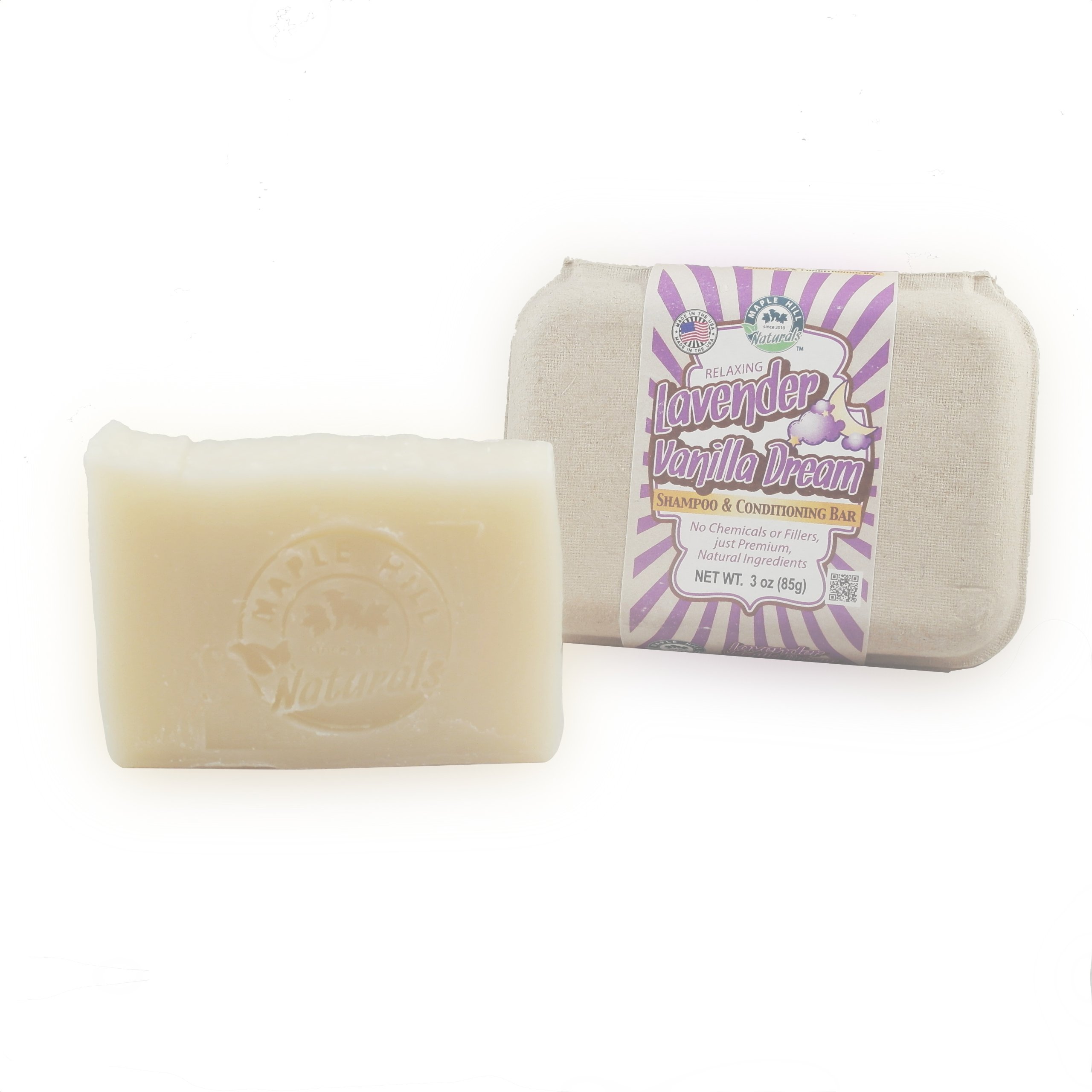 Natural Shampoo Bar with Coconut Oil, Hemp Seed Butter & Shea Butter - Lavender Vanilla Scent for Dry Hair | Vegan, Sulfate-Free Hair Care for Women & Men - Perfect for Travel, Gym & Eco-Friendly Bathroom