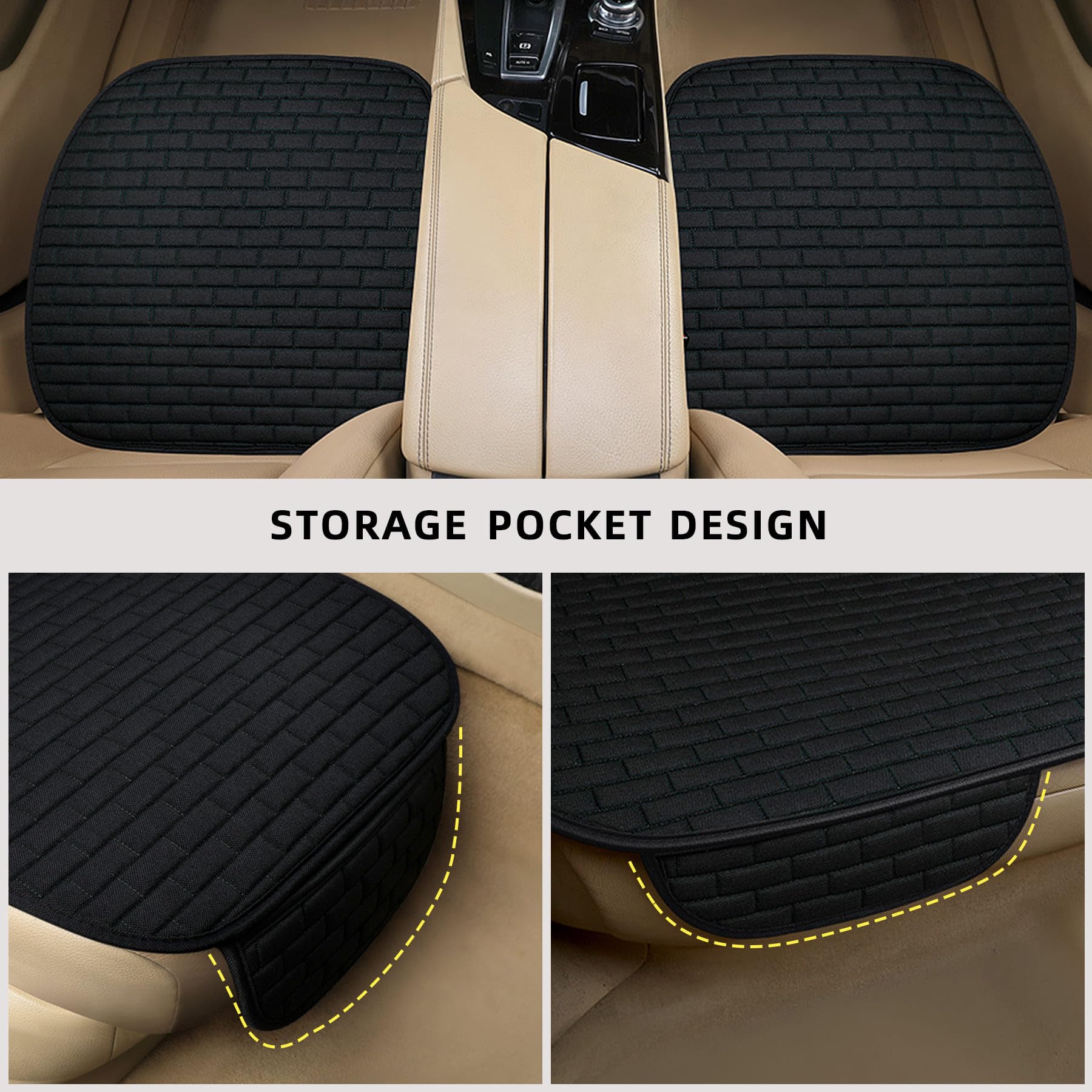 Black Car Seat Cover for Back Seat - Universal Fit for Cars, Trucks & SUVs with Storage Pockets - Waterproof & Non-Slip Auto Seat Protector Mat (1 Piece) - Perfect for Road Trips, Pet Protection & Daily Commuting