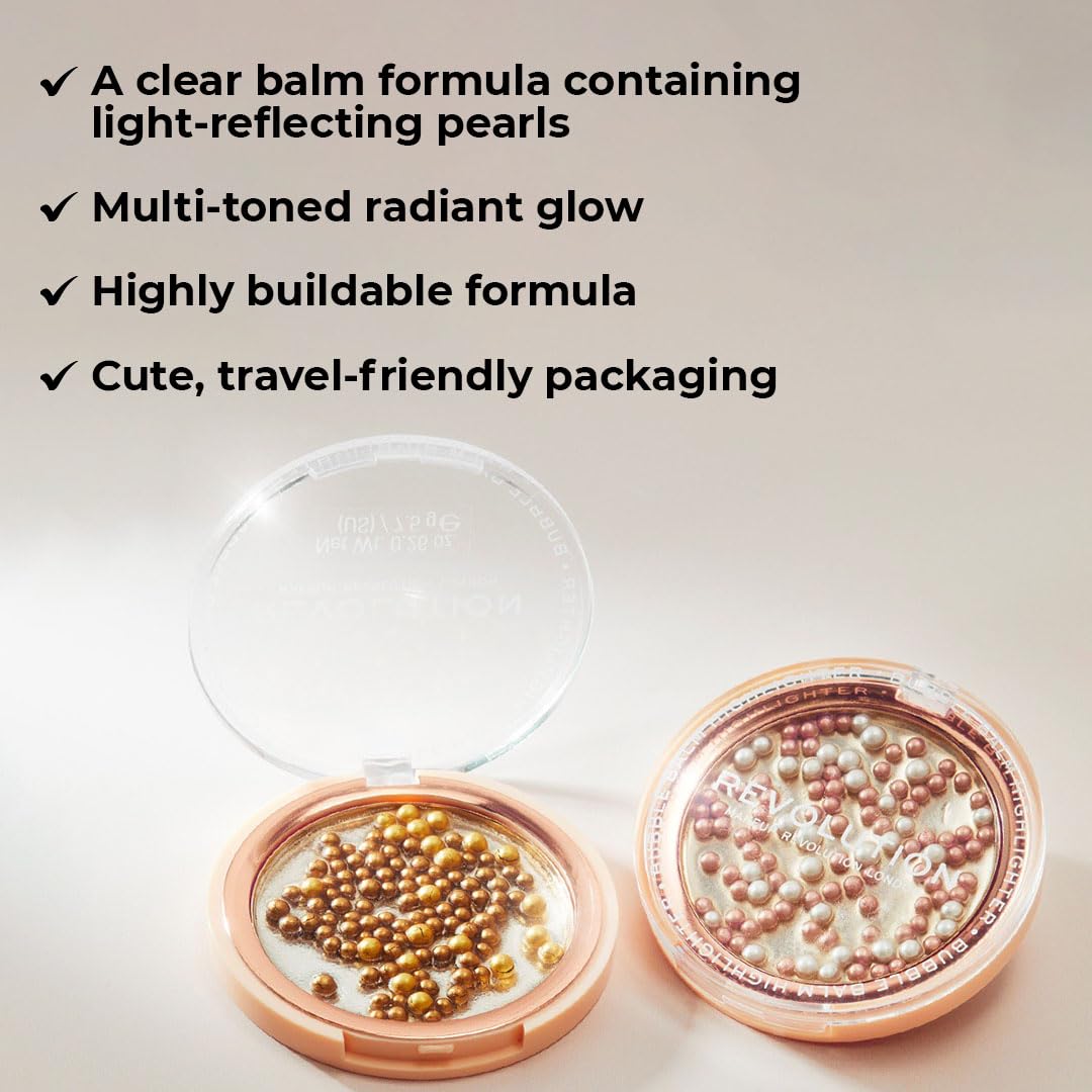 Makeup Revolution Bubble Balm Highlighter Bronze - Light-Reflecting Pearls for Multi-Toned Radiant Glow | Buildable Formula, Travel-Friendly | 4.5g | Perfect for Everyday Makeup & On-The-Go Touch Ups