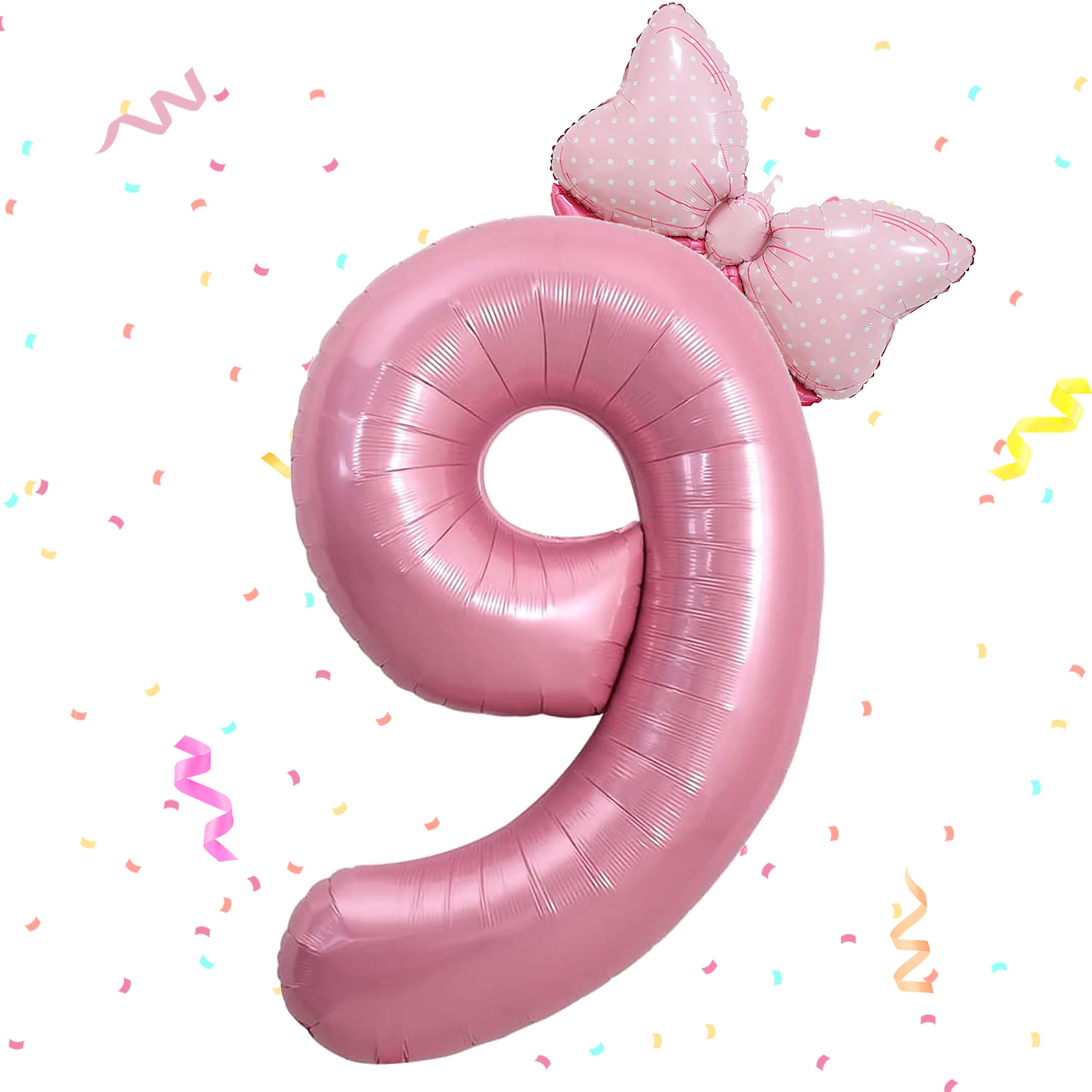 40 Inch Pink Number 9 Balloon & Mini Bow Balloon Set - 9th Birthday Party Decorations for Girls, Pink Theme Party Supplies - Perfect for Birthday Decor, Baby Showers, Gender Reveals & Photo Backdrops