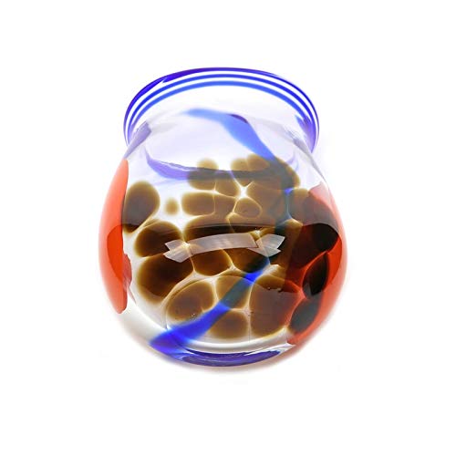 European Art Glass Veronique Vase - Clear with Blue & Orange Accents - Elegant Home Decor for Living Room, Dining Table & Wedding Centerpieces