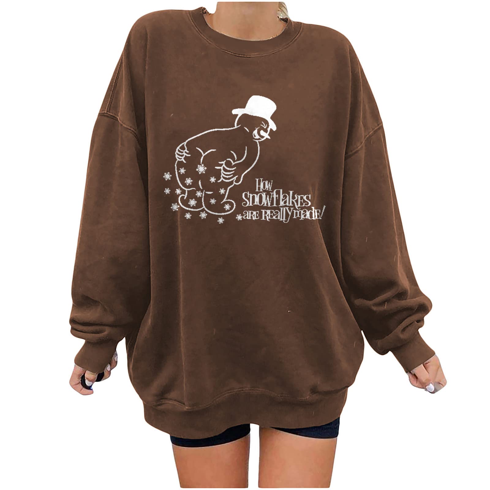 Women's Graphic Christmas Print T-Shirt - Long Sleeve O-Neck Pullover Tunic Top, Comfy Blouse Sweatshirt for Holiday Parties & Casual Wear