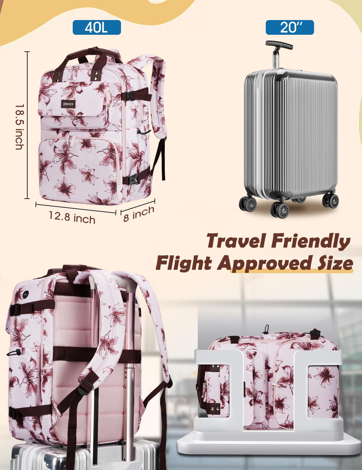 Pink TSA Approved Travel Backpack for Women - 17.3 Inch Lightweight Laptop Backpack with USB Charging Port & Padded Compartment - Perfect Carry-On Personal Item Bag for Air Travel, Commuting & Daily Use
