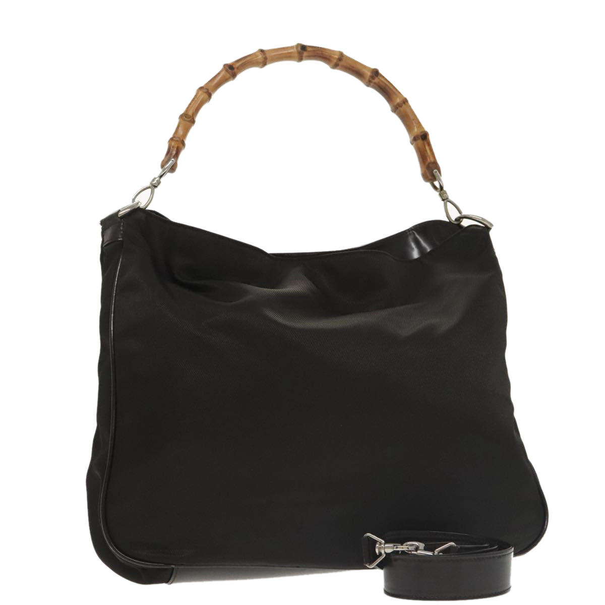 Eco-Friendly Bamboo Shopper Tote Bag - Black Nylon Reusable Grocery Bag for Shopping, Beach & Daily Use