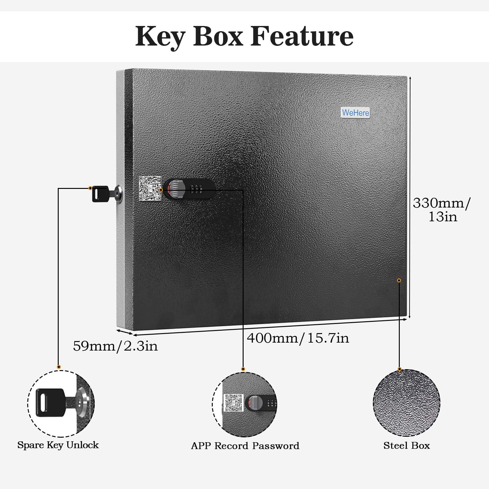 WeHere 48 Key Lock Box Wall Mount - Smart Key Cabinet with Bluetooth, Wi-Fi, One-Time Password & Fixed Code Unlock | Key Organizer Box for Apartment, Home, Office & School | Secure Key Management for Airbnb Hosts, Property Managers & Maintenance Crews