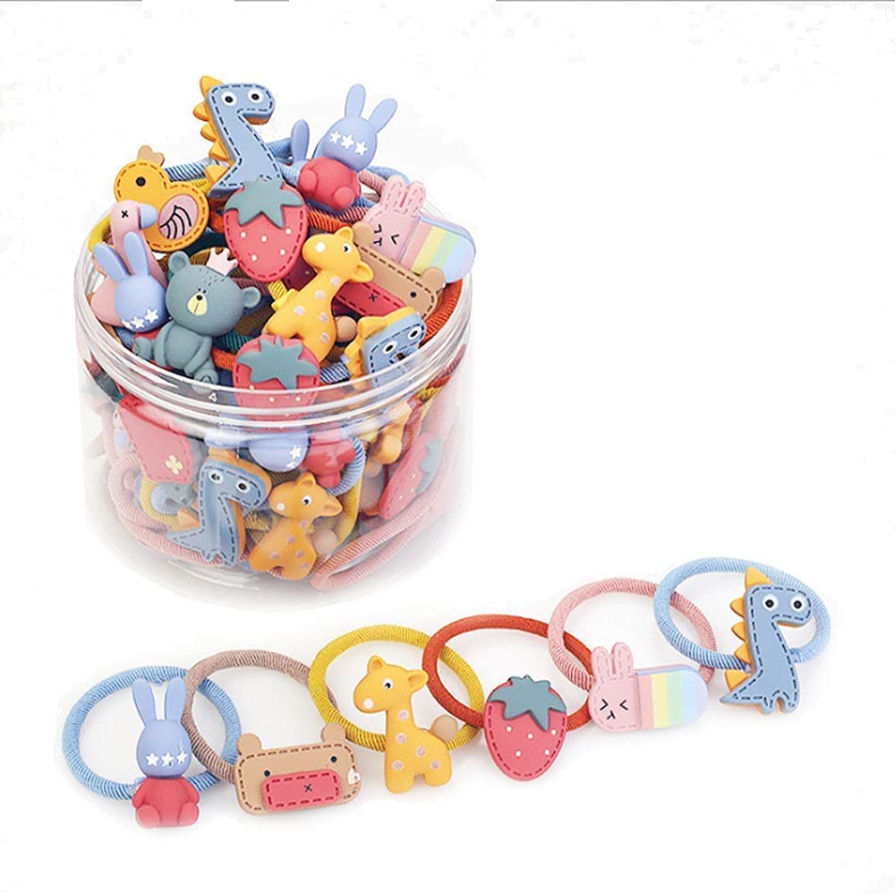20 Pcs Elastic Hair Ties & Cute Baby Girls Hair Clips Set - Soft Ponytail Holders, Cartoon Hair Bands for Toddlers & Kids - Perfect for School, Parties & Daily Styling