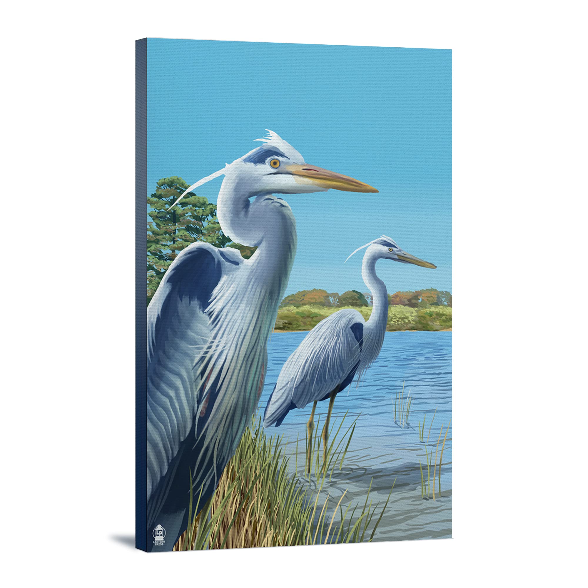 Blue Herons East Coast Wall Art - 16x24 Wrapped Canvas Print - Coastal Home Decor & Nature Wildlife Painting - Perfect for Living Room, Bedroom or Office Decoration