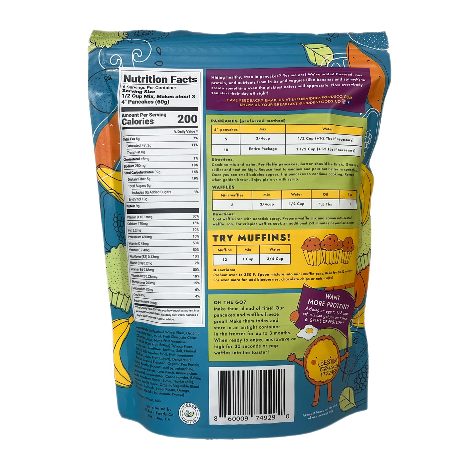 Hidden Foods Variety Pancake Mix 3-Pack - Cinnamon Churro, Homestyle & Chocolate Pancake Mixes | High Protein & Fiber Breakfast Mix with Natural Ingredients, Fruits, Vegetables, Wheat & Oat Flour | Just Add Water | Perfect for Quick Breakfast, Camping & Family Brunch
