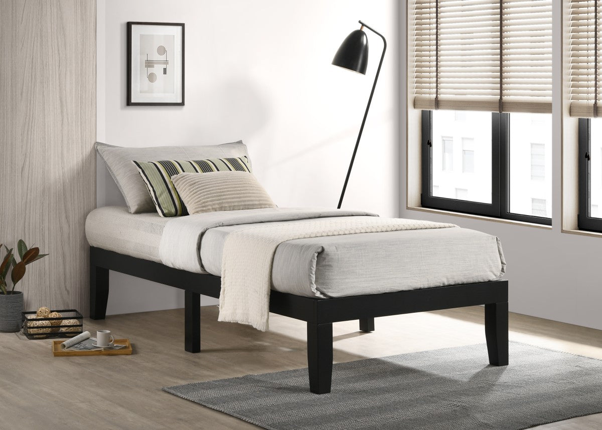 Amira Twin Platform Bed Frame - Modern Minimalist Black Wooden Bed for Kids & Teens | Space-Saving Design for Small Bedrooms & Dorm Rooms