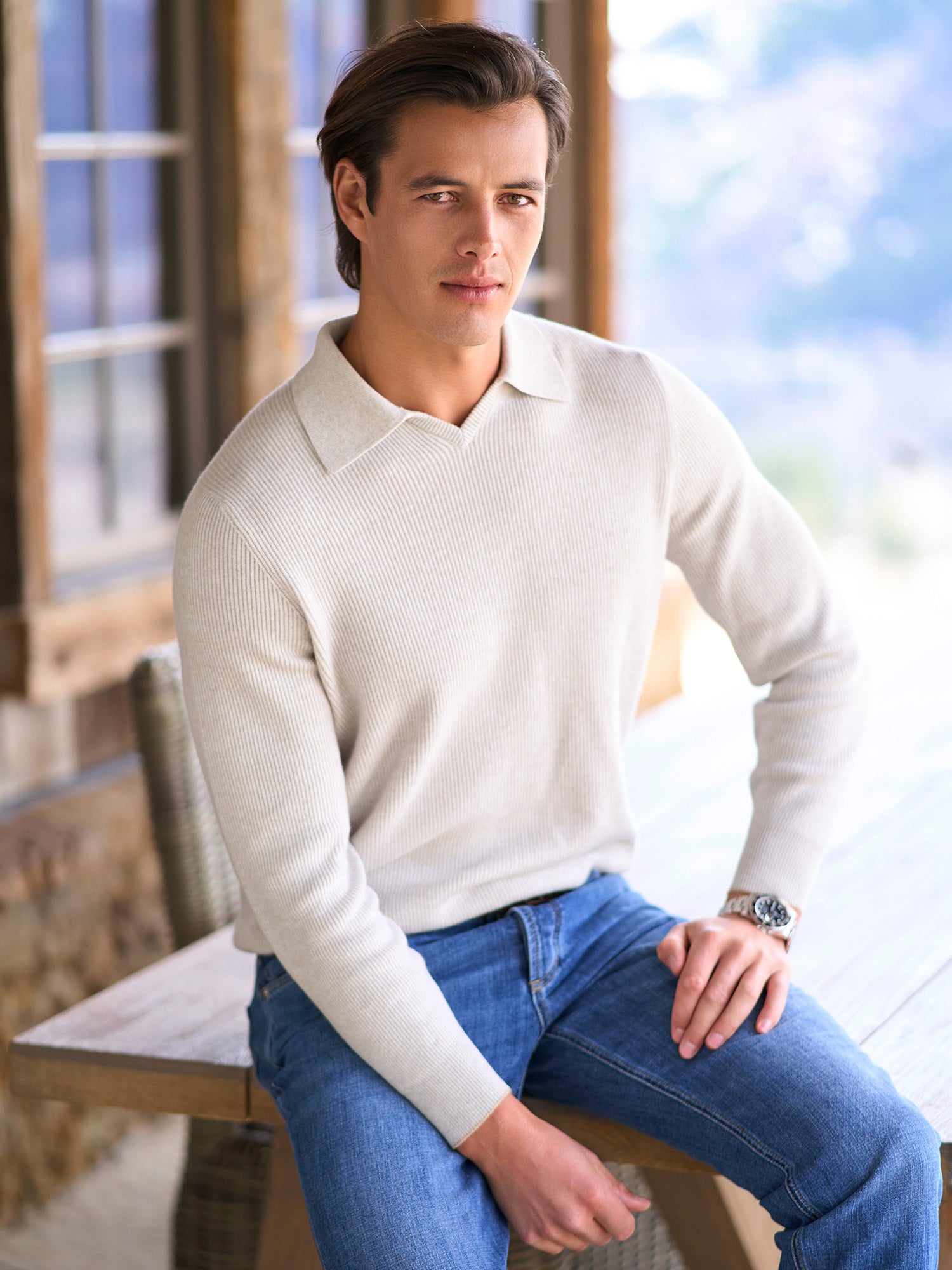 Men's Rib Knit Polo Sweater - Soft Cotton Casual Pullover for Business & Leisure Wear