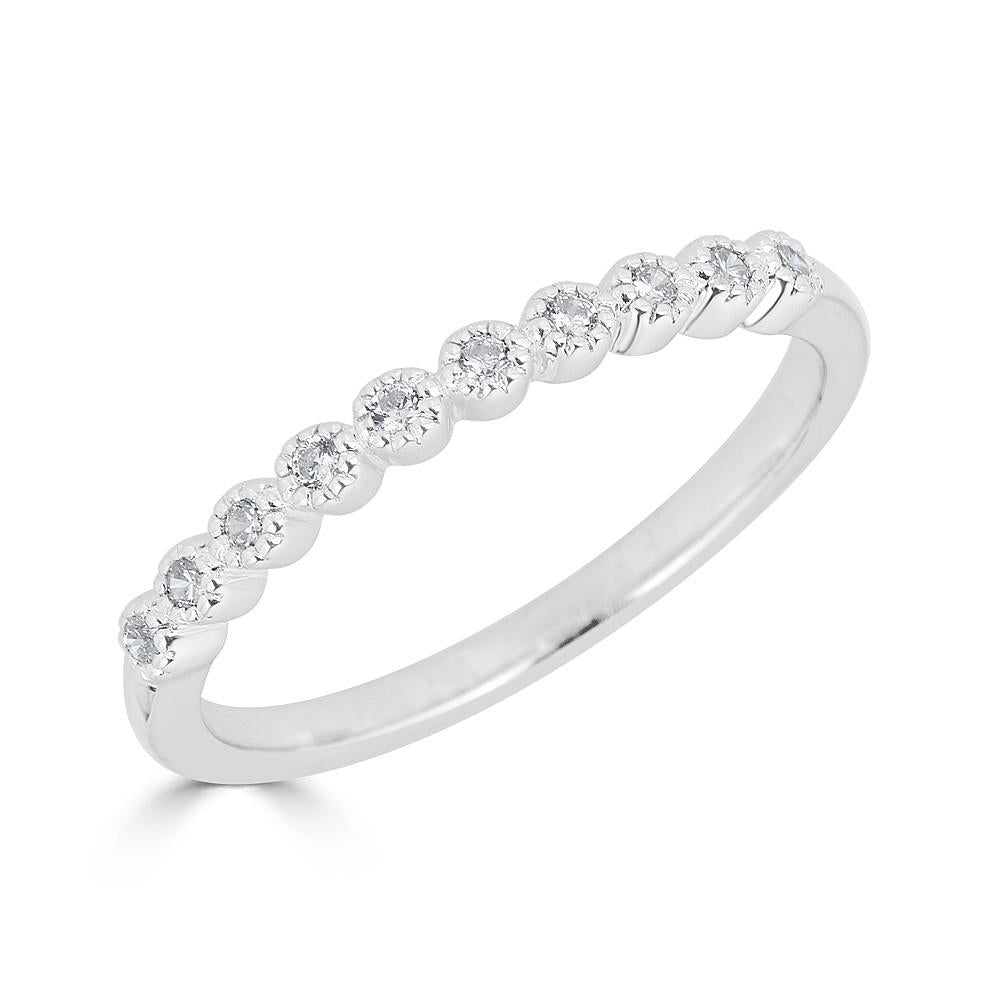 14KT Gold 0.10 CTW Diamond Beaded Bezel Band Ring for Women - Elegant Stackable Wedding Band, Anniversary Gift, or Everyday Jewelry