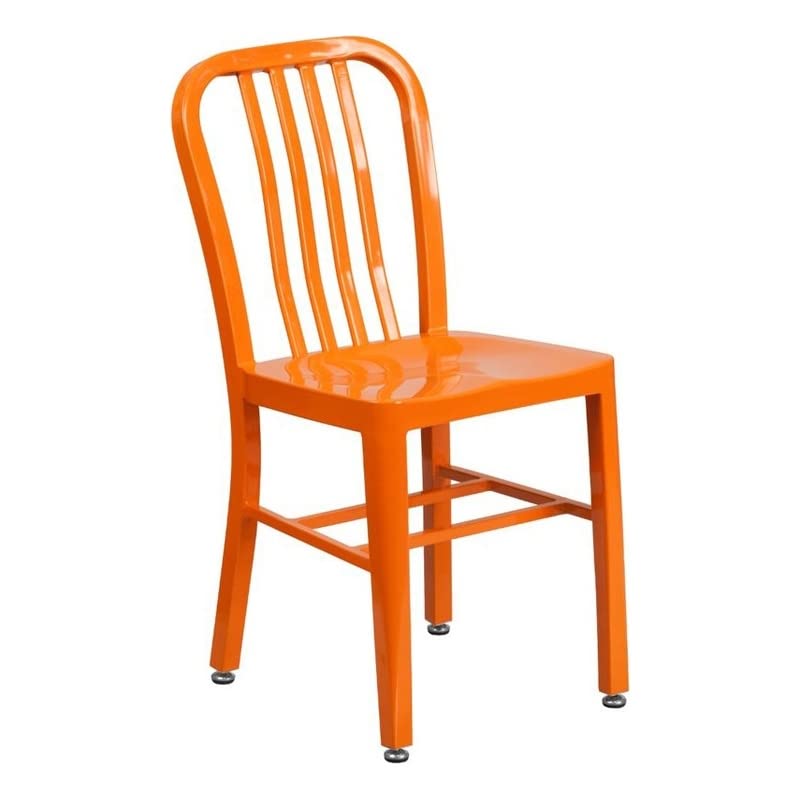 BOWERY HILL 18.5 Inch Modern Metal Dining Chair - Indoor Outdoor Use, Orange Color - Perfect for Patio, Garden, Kitchen & Restaurant Settings