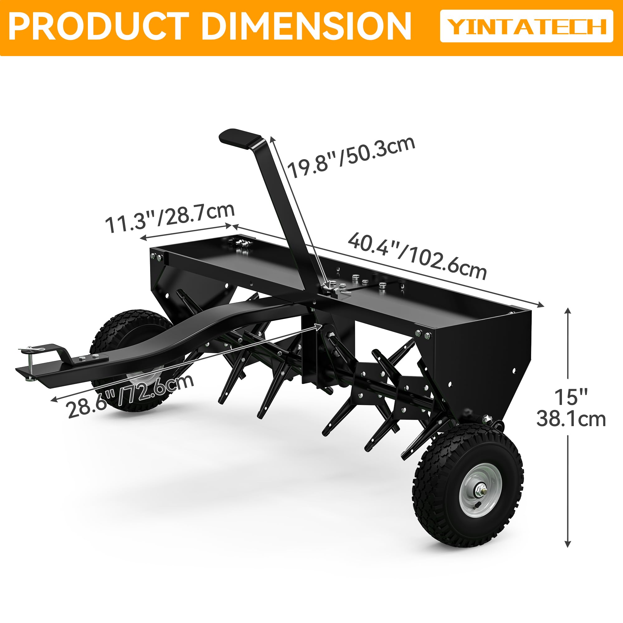 YINTATECH 40 Inch Heavy Duty Lawn Aerator with Universal Hitch - Plug Aerator for Healthy Grass - Perfect for Golf Courses, Sports Fields & Home Lawns