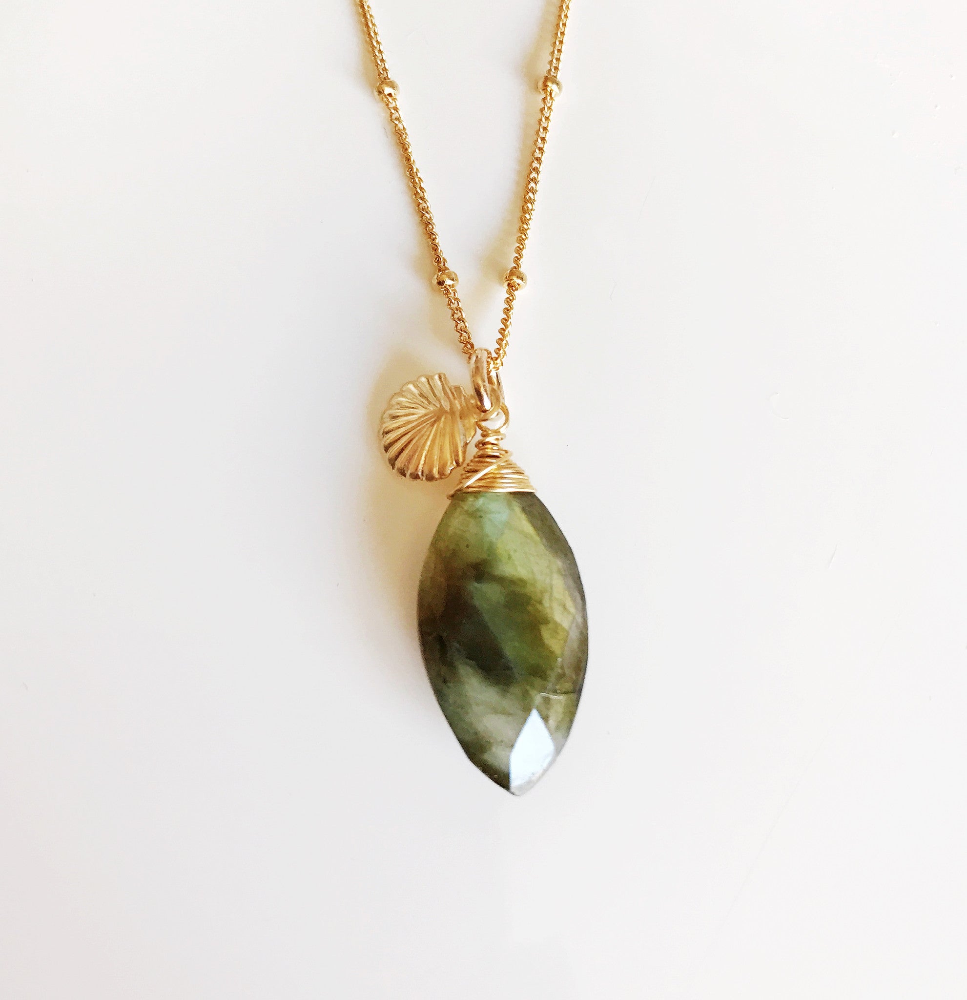Keri Marquise Labradorite Necklace (N229) - Elegant Gemstone Jewelry for Women, Perfect for Parties & Special Occasions