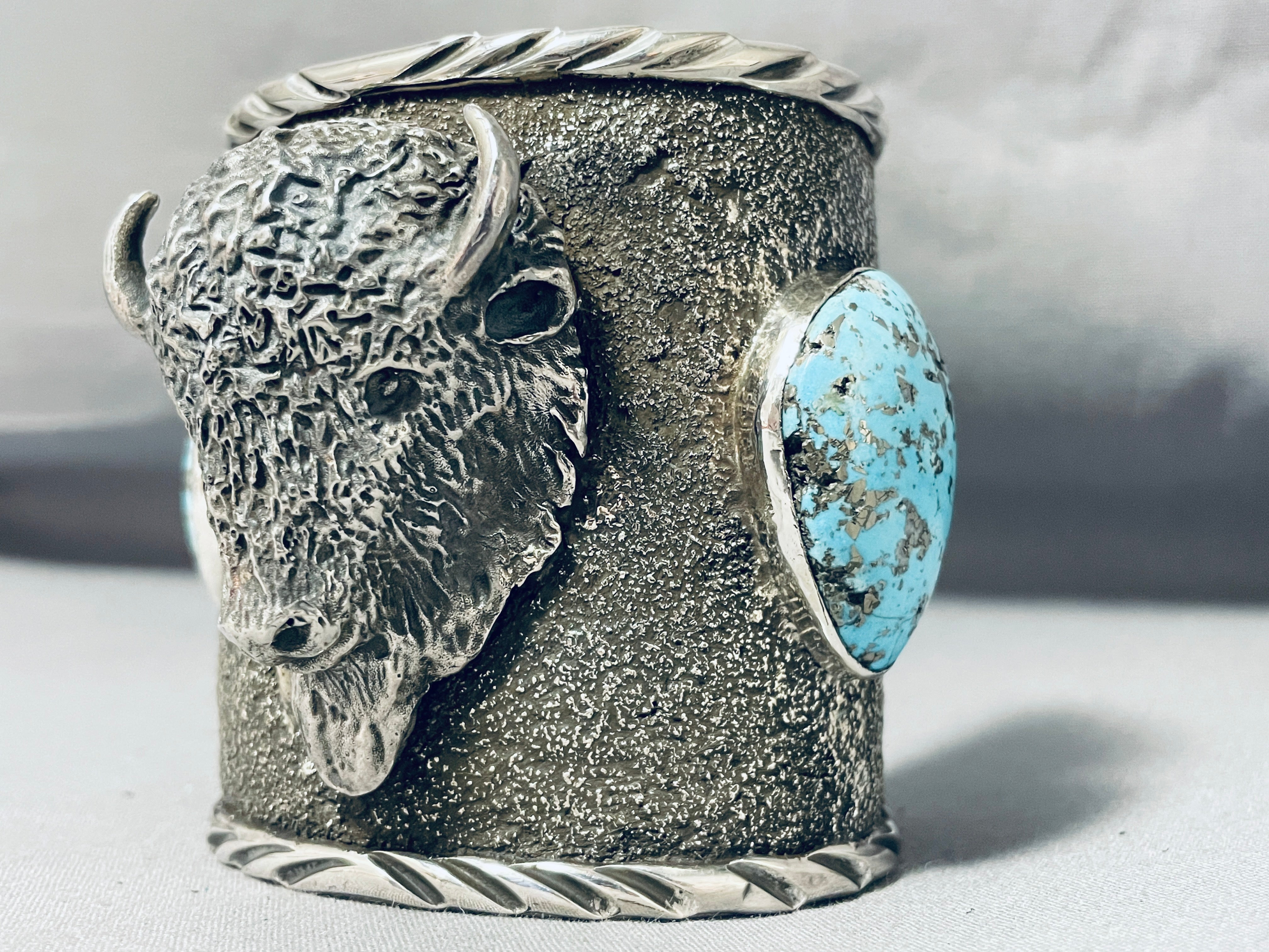 200 Gram Buffalo Turquoise Native American Sterling Silver Bracelet - Handmade Southwest Jewelry for Women, Boho Chic Accessories for Casual & Festival Wear