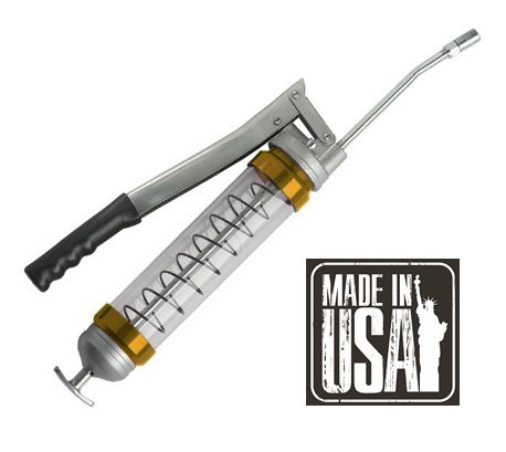 Clear Lever Action Grease Gun with Gold End Caps - Heavy Duty Lubrication Tool for Automotive, Industrial & Farm Equipment Maintenance