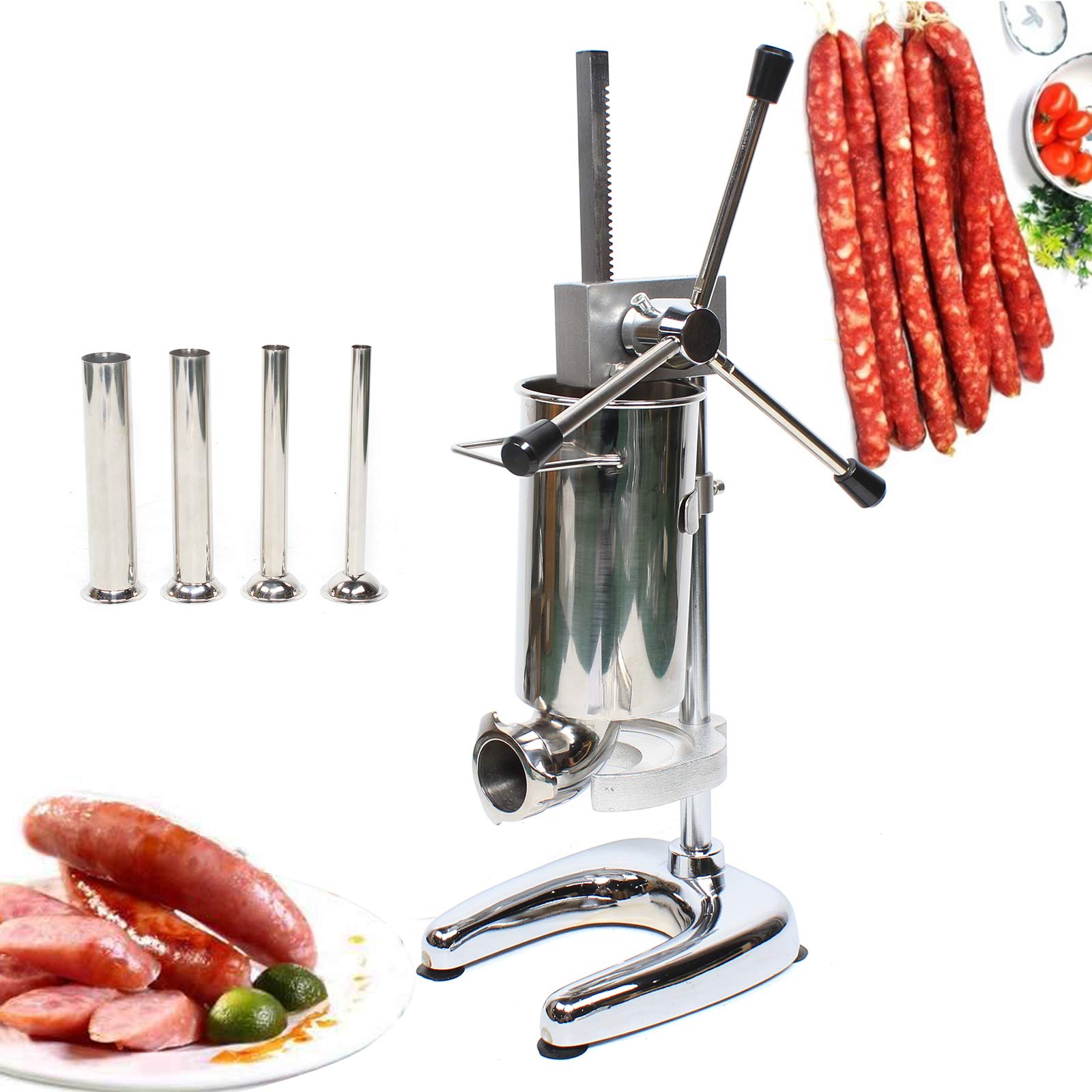 2L Stainless Steel Vertical Manual Sausage Stuffer - 16/22/31/38mm Nozzles for Home & Commercial Use | Perfect for Making Homemade Sausages, Jerky & Pet Food