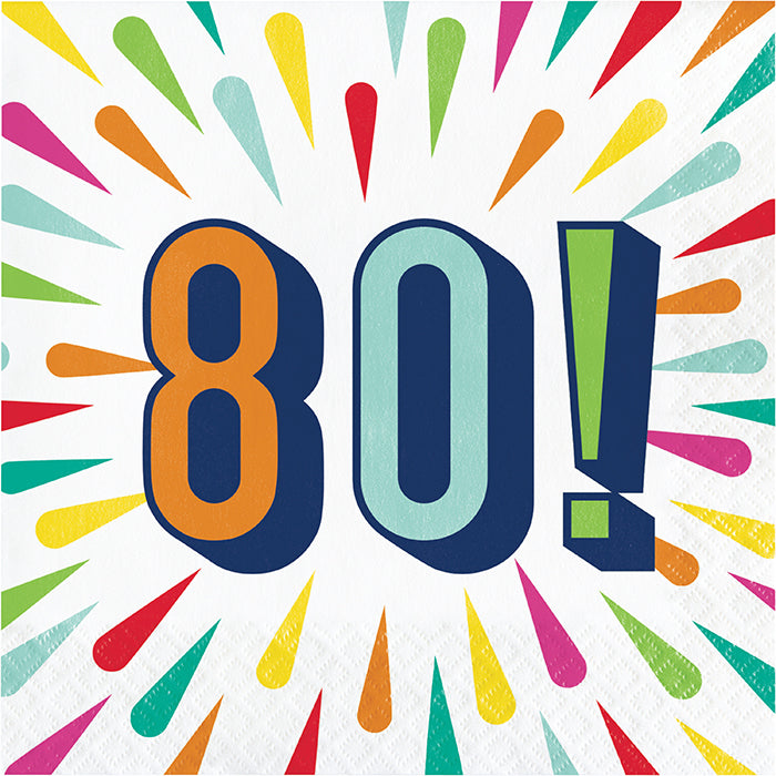 80th Birthday Party Burst Design Luncheon Napkins - 16 Pack - Perfect for Birthday Celebrations, Anniversaries & Special Events
