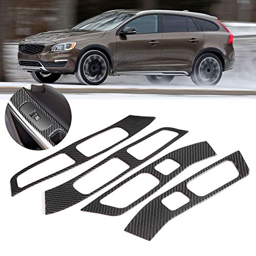Carbon Fiber Window Switch Panel Trim for Volvo S60 V60 – Interior Door Lift Switch Decoration Sticker – Upgrade Your Car Interior Mouldings | Perfect for Custom Car Accessories & Luxury Vehicle Styling
