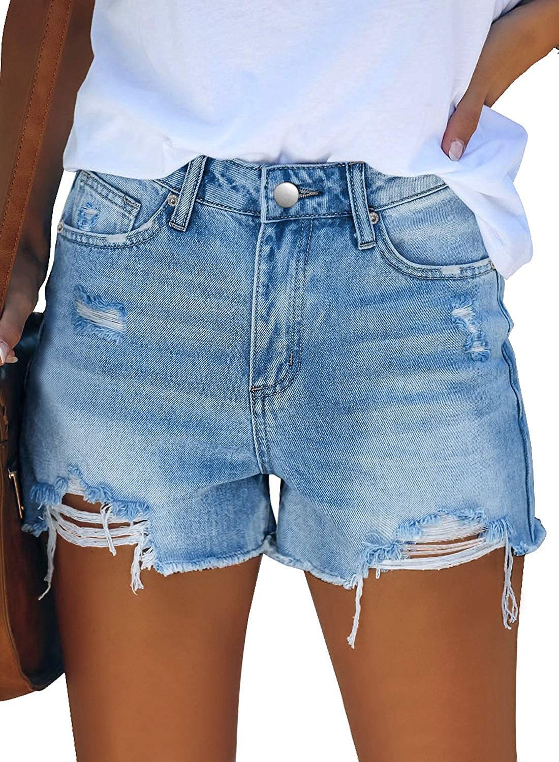 CHICZONE Women's Mid-High Waisted Ripped Denim Shorts - Stretchy Summer Jean Shorts for Women | Casual Outfit, Beach Wear & Street Style Fashion