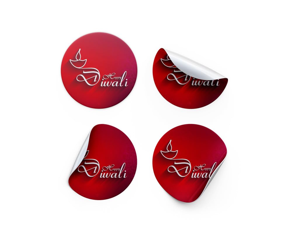 Happy Diwali Round Self-Adhesive Stickers - 1.25 Inch Gift Wrapping Labels, Pack of 196 - Perfect for Festive Gift Wrapping, DIY Crafts, and Party Decorations