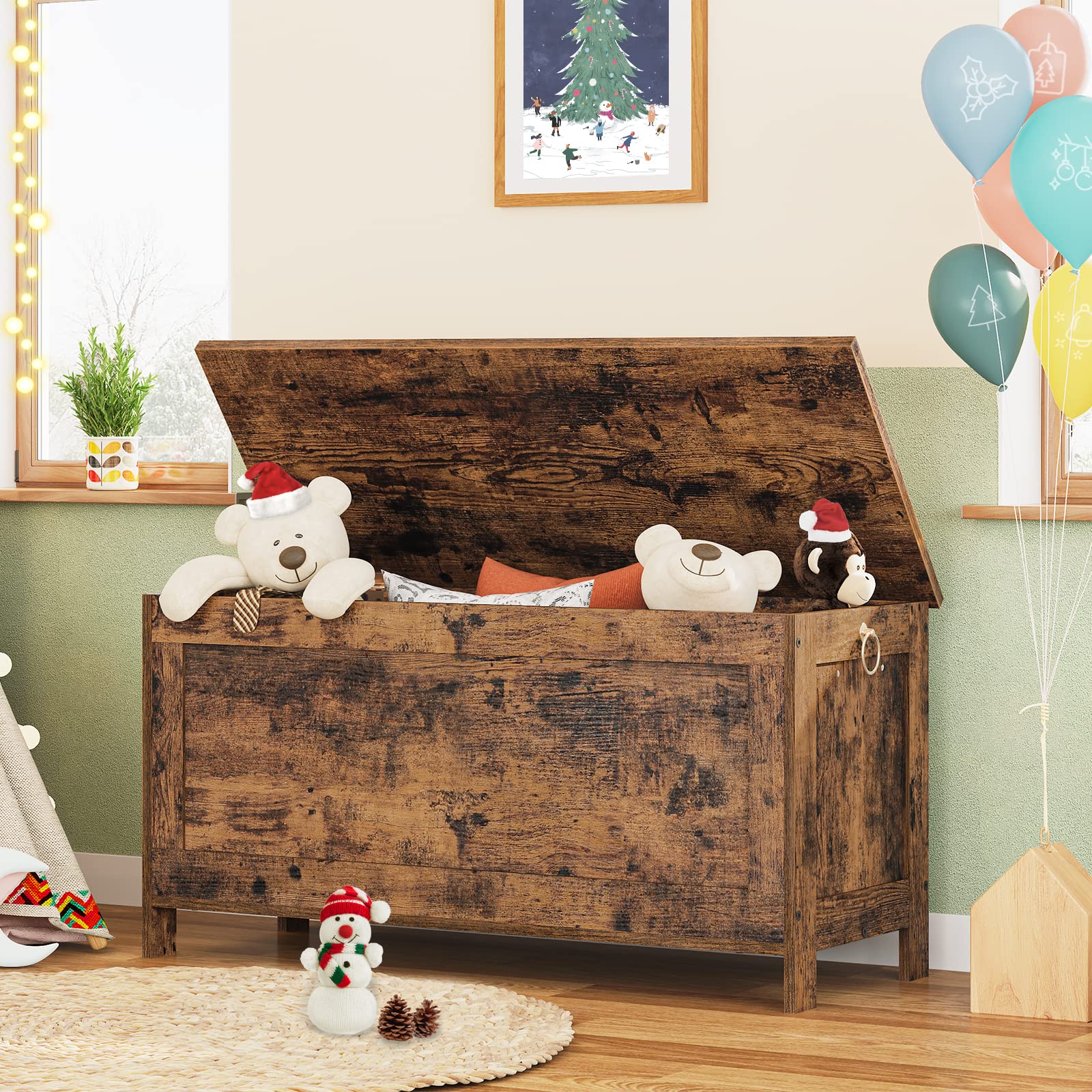 HOOBRO Wooden Storage Chest - Retro Toy Box Organizer with Safety Hinge, Multi-Purpose Storage Box for Kids Room, Living Room & Nursery (BF75CW01G1-BF100CW01)