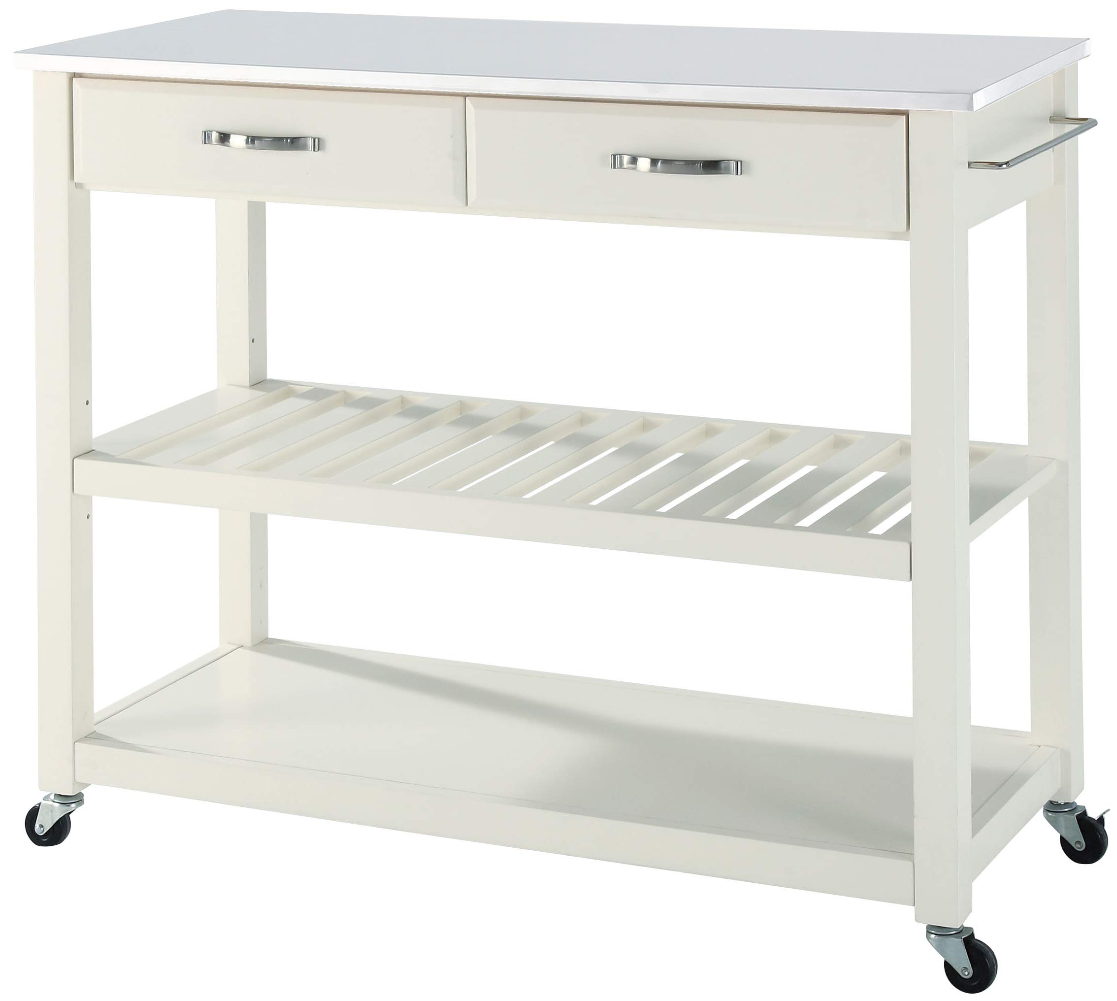 Crosley White Kitchen Prep Rolling Cart with Stone Top - Microwave Stand, Coffee Bar, Storage Shelves - Perfect for Small Spaces, Apartments & Kitchen Organization