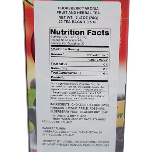 Organic Aronia Chokeberry Fruit Tea Bags by Herbapol - 20 Count | Antioxidant-Rich Herbal Tea for Immunity & Wellness | Perfect for Morning Boost or Evening Relaxation