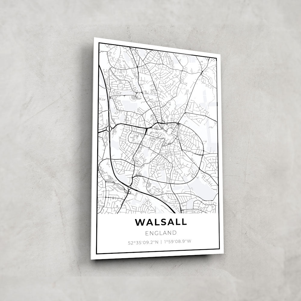 Walsall Map Glass Wall Art - Elegant Home Decor for Living Room, Office & Gifts - Perfect for UK Travel Enthusiasts & Interior Design