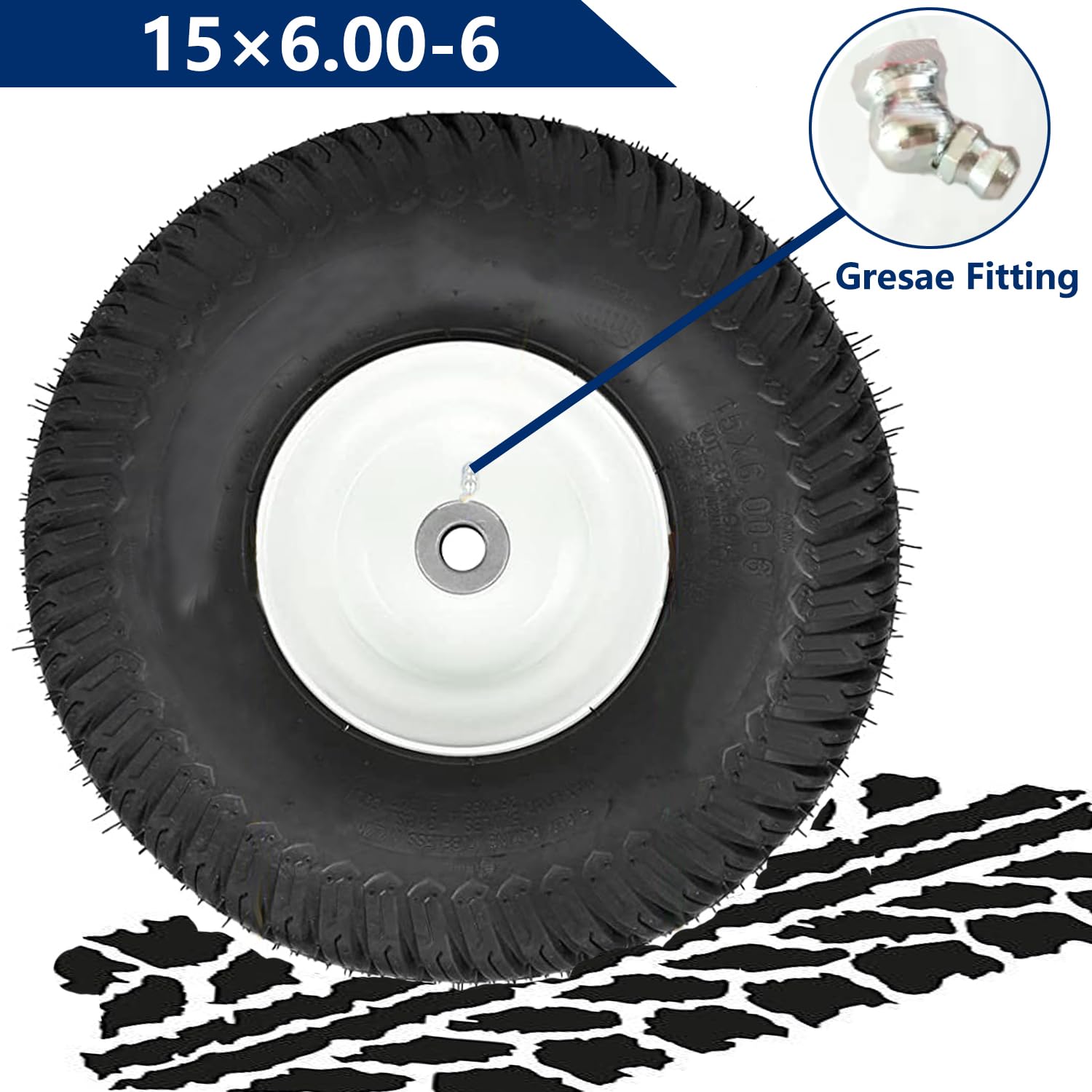 2 PCS 15x6.00-6 Lawn Mower Tires with Rim - 4 Ply Tubeless, 570lbs Capacity, 3