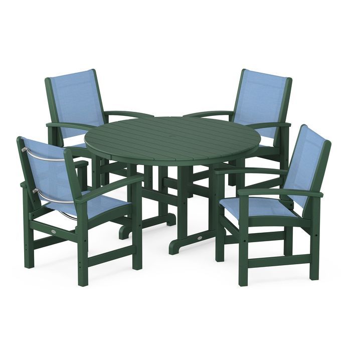 POLYWOOD Coastal 5-Piece Round Farmhouse Dining Set - Outdoor Patio Furniture for Backyard, Poolside & Beach House Dining